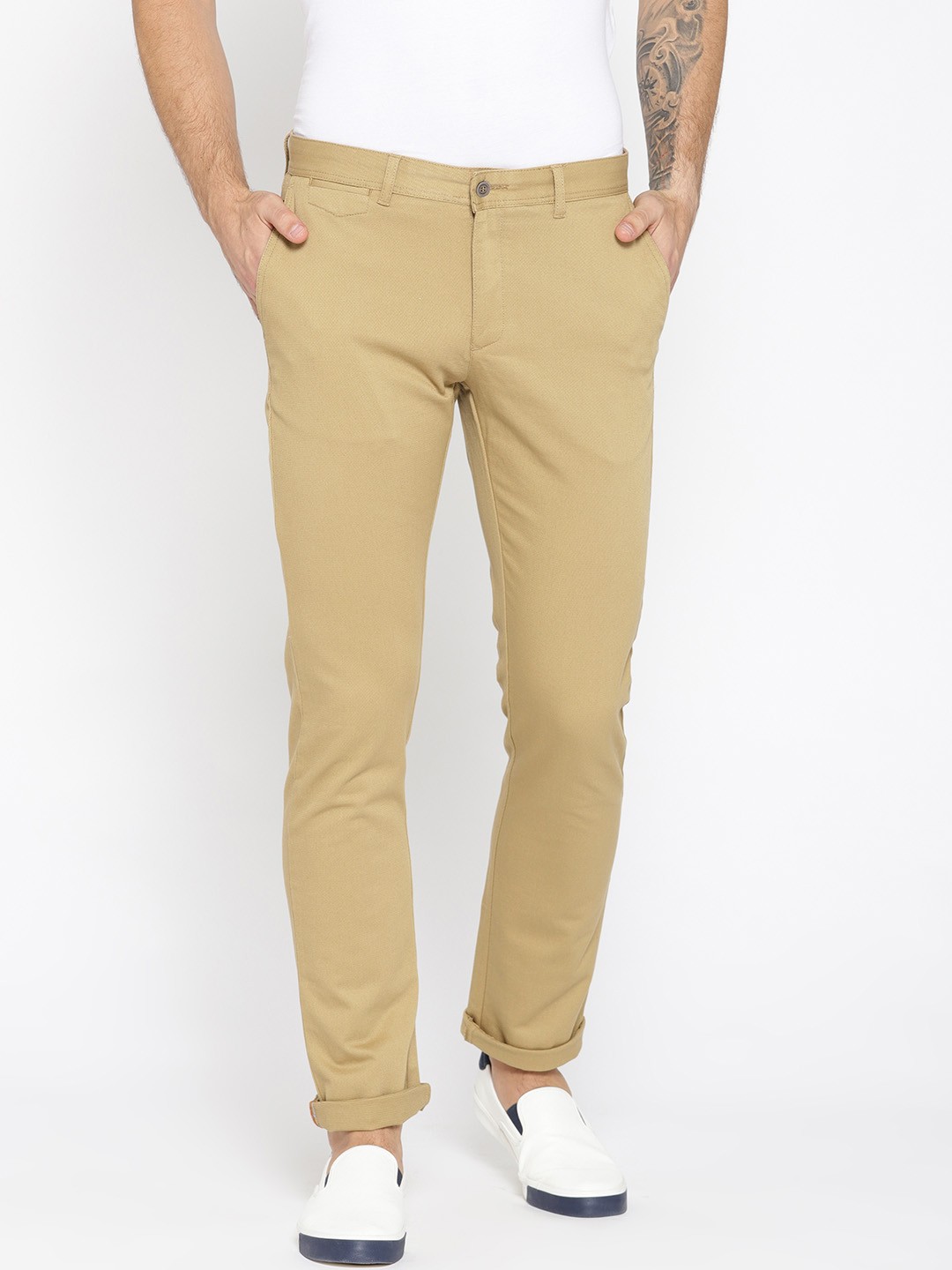 

Blackberrys Men Beige B-95 Slim Fit Solid Trousers