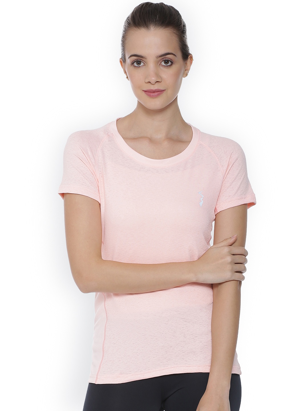 

Campus Sutra Women Peach-Coloured Solid Round Neck T-shirt