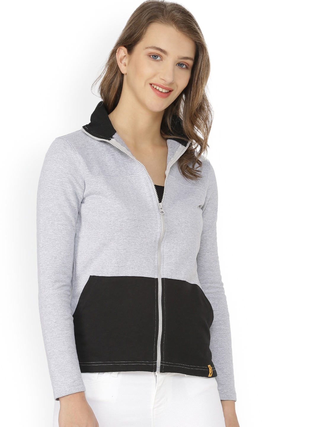 

Campus Sutra Women Grey Colourblocked Sweatshirt