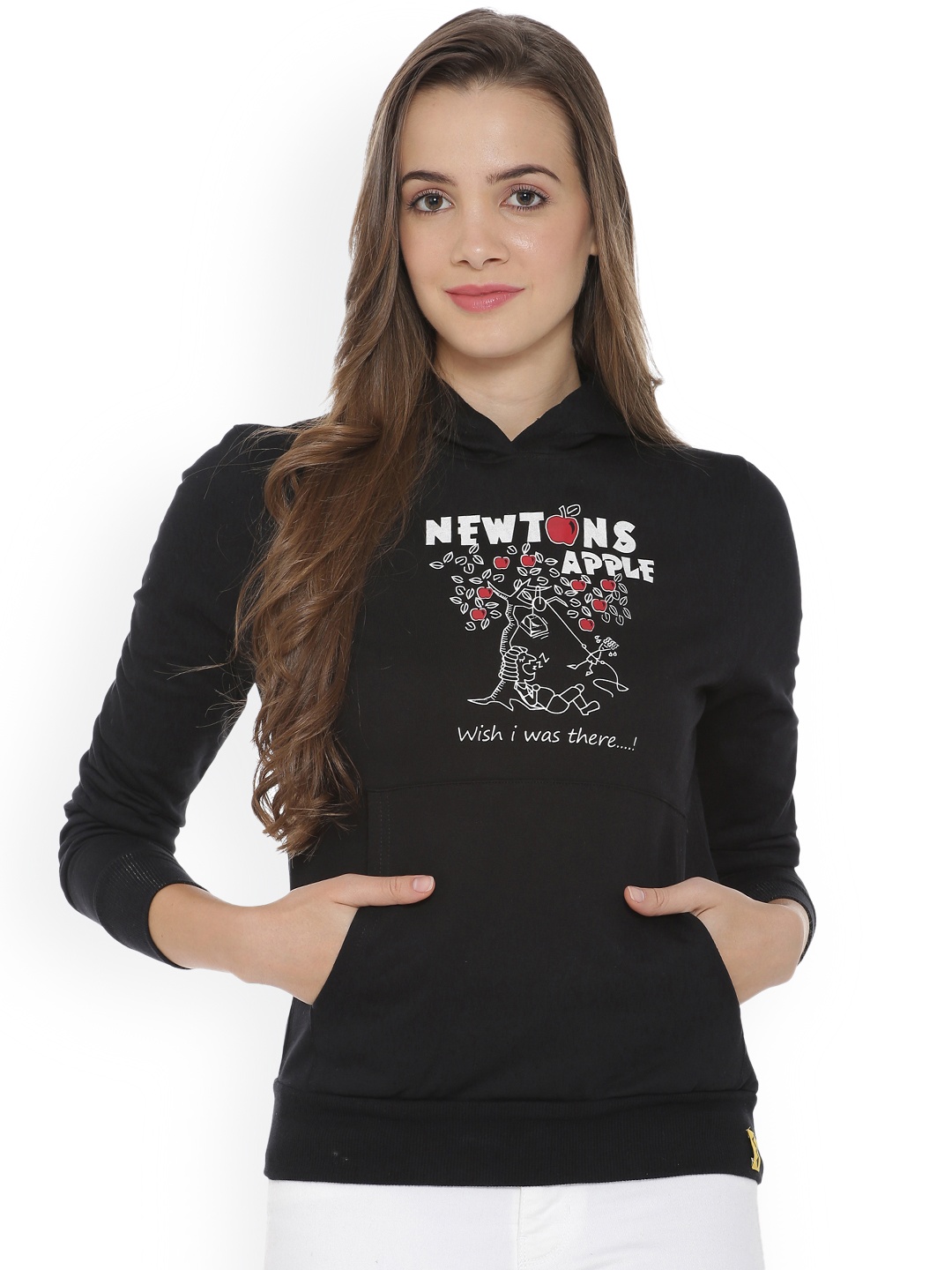 

Campus Sutra Women Black Printed Hooded Sweatshirt