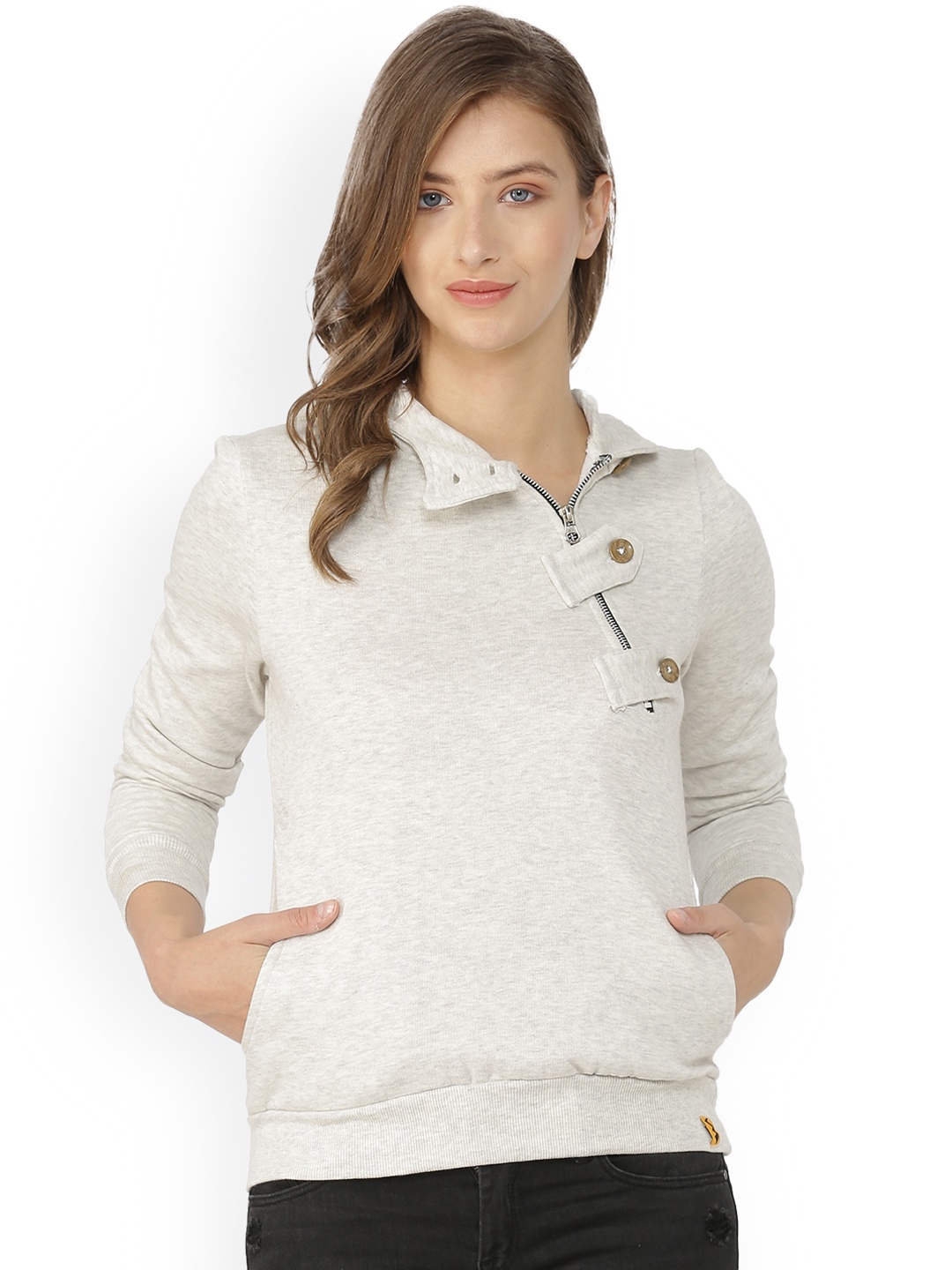

Campus Sutra Women Cream-Coloured Solid Sweatshirt