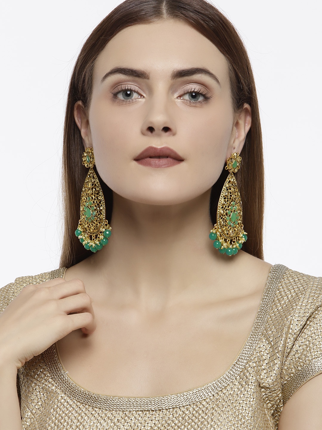 

Zaveri Pearls Gold-Plated Teardrop Shaped Drop Earrings