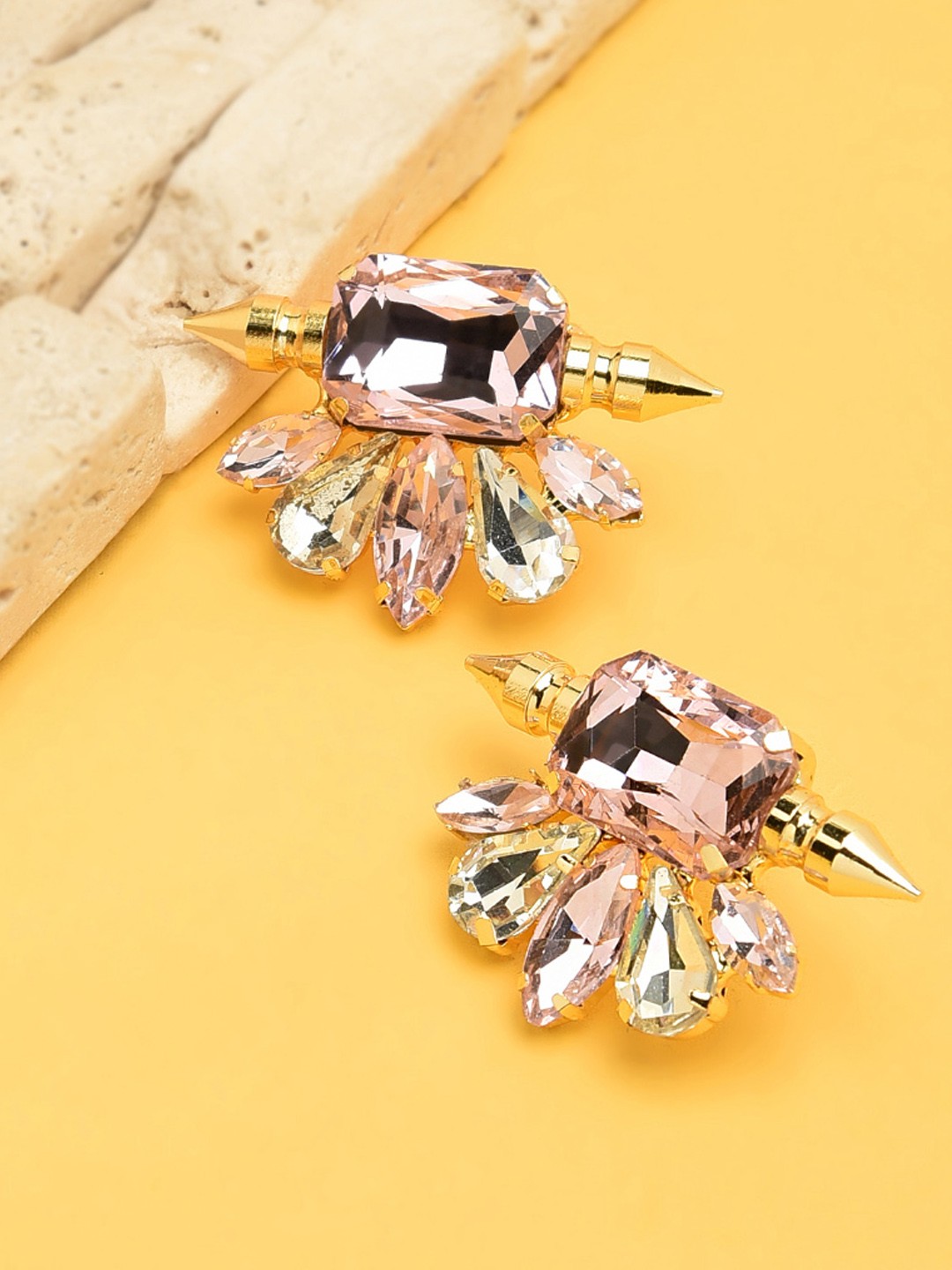 

Zaveri Pearls Gold-Toned & Pink Geometric Drop Earrings