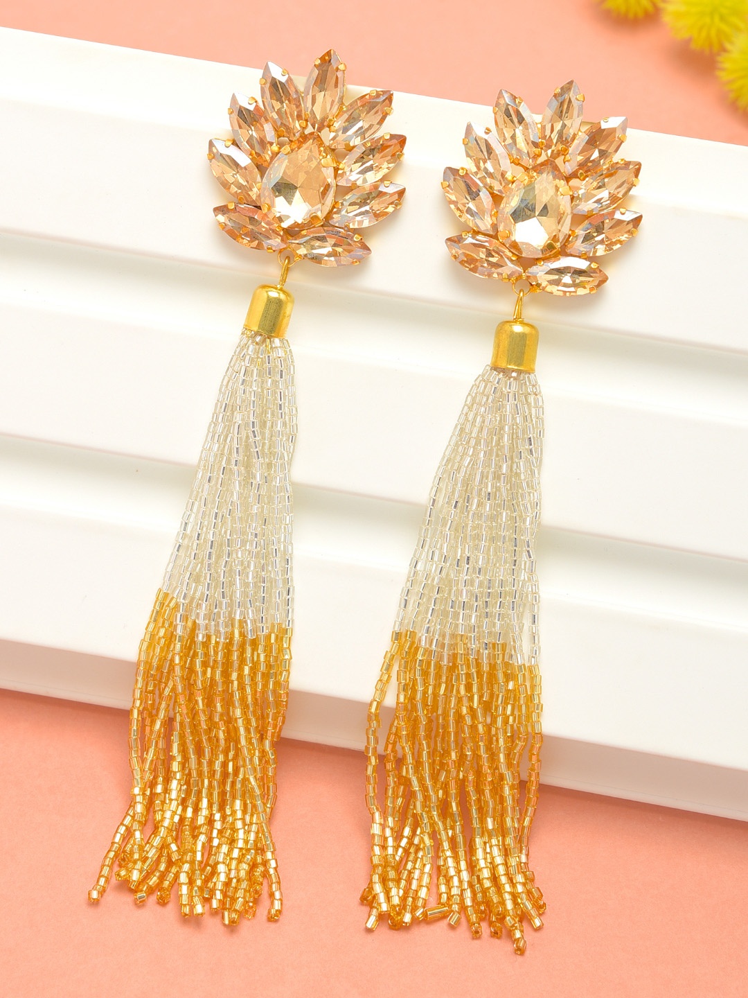 

Zaveri Pearls Gold-Toned & White Floral Drop Earrings