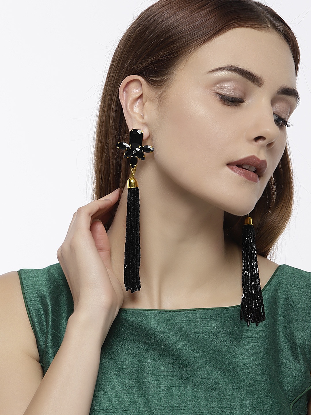 

Zaveri Pearls Gold-Toned & Black Contemporary Drop Earrings