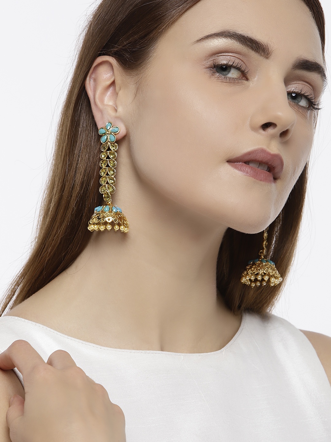 

Zaveri Pearls Gold-Toned & Red Dome Shaped Drop Earrings
