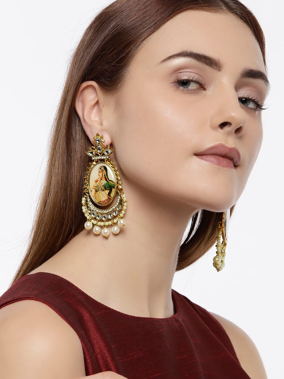 

Zaveri Pearls Gold-Plated Oval Drop Earrings