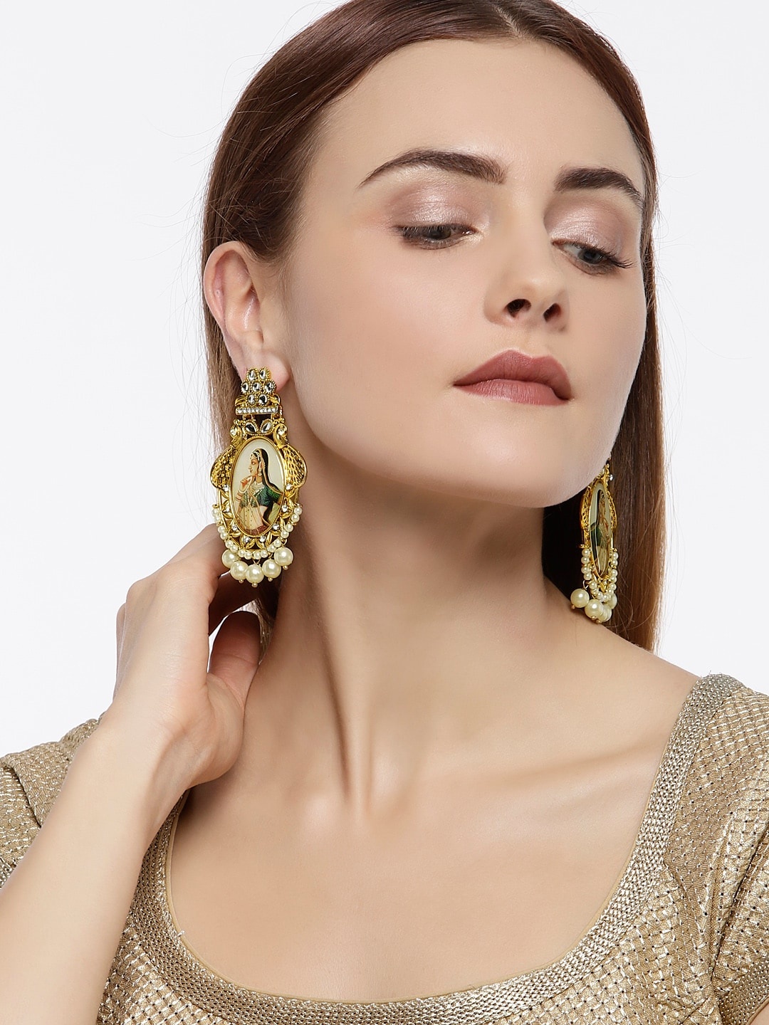 

Zaveri Pearls Gold-Plated Oval Drop Earrings