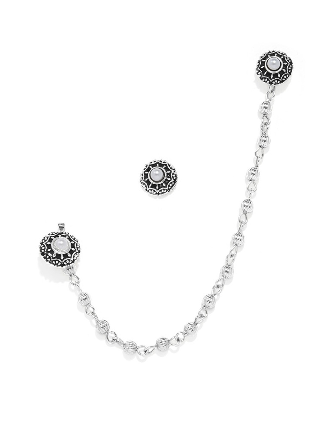 

Zaveri Pearls Silver-Toned Nose Pin Chain with Earrings