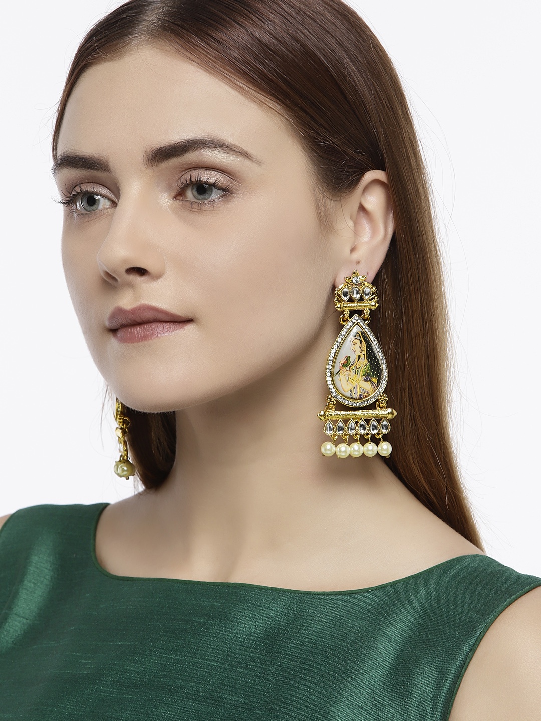 

Zaveri Pearls Gold-Toned Oval Drop Earrings