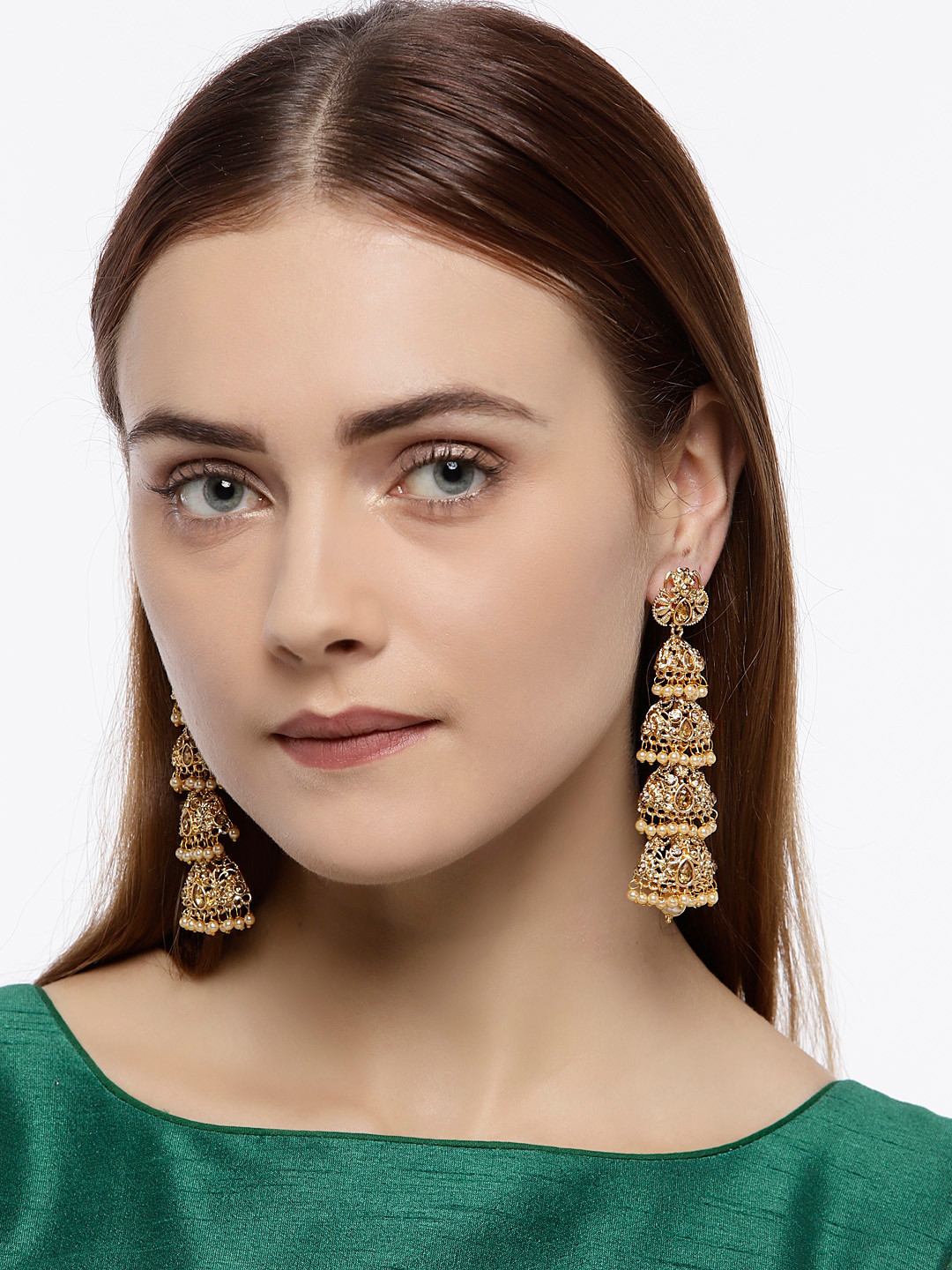 

Zaveri Pearls Gold-Plated Classic Jhumkas