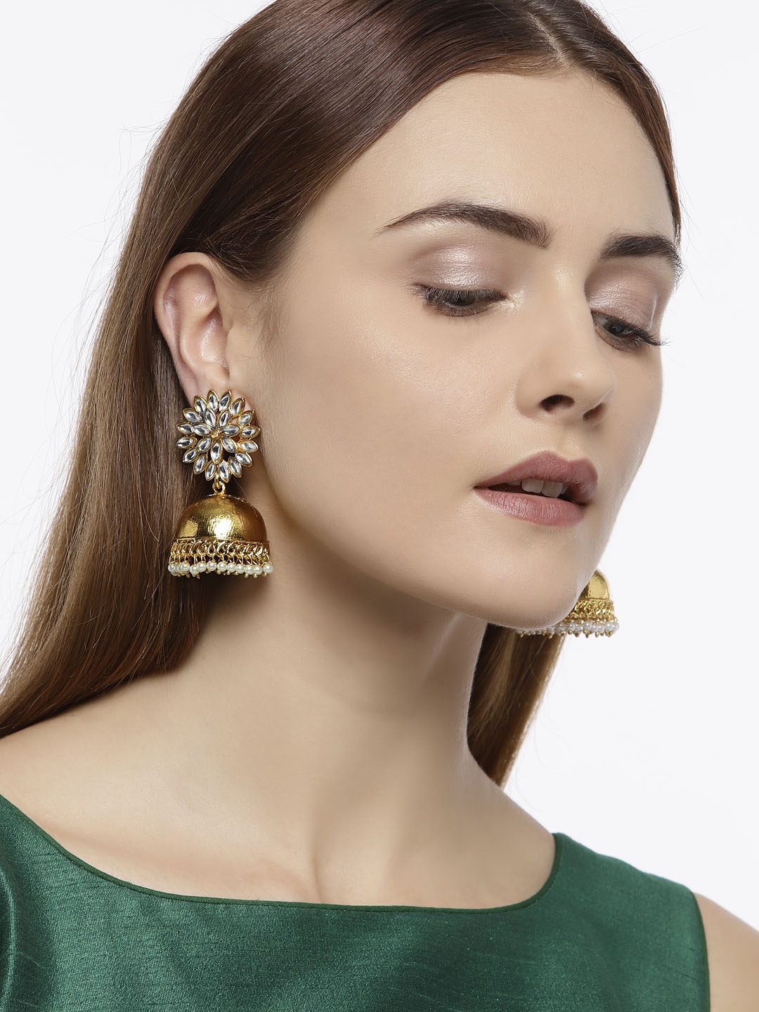 

Zaveri Pearls Gold-Plated Dome Shaped Jhumkas