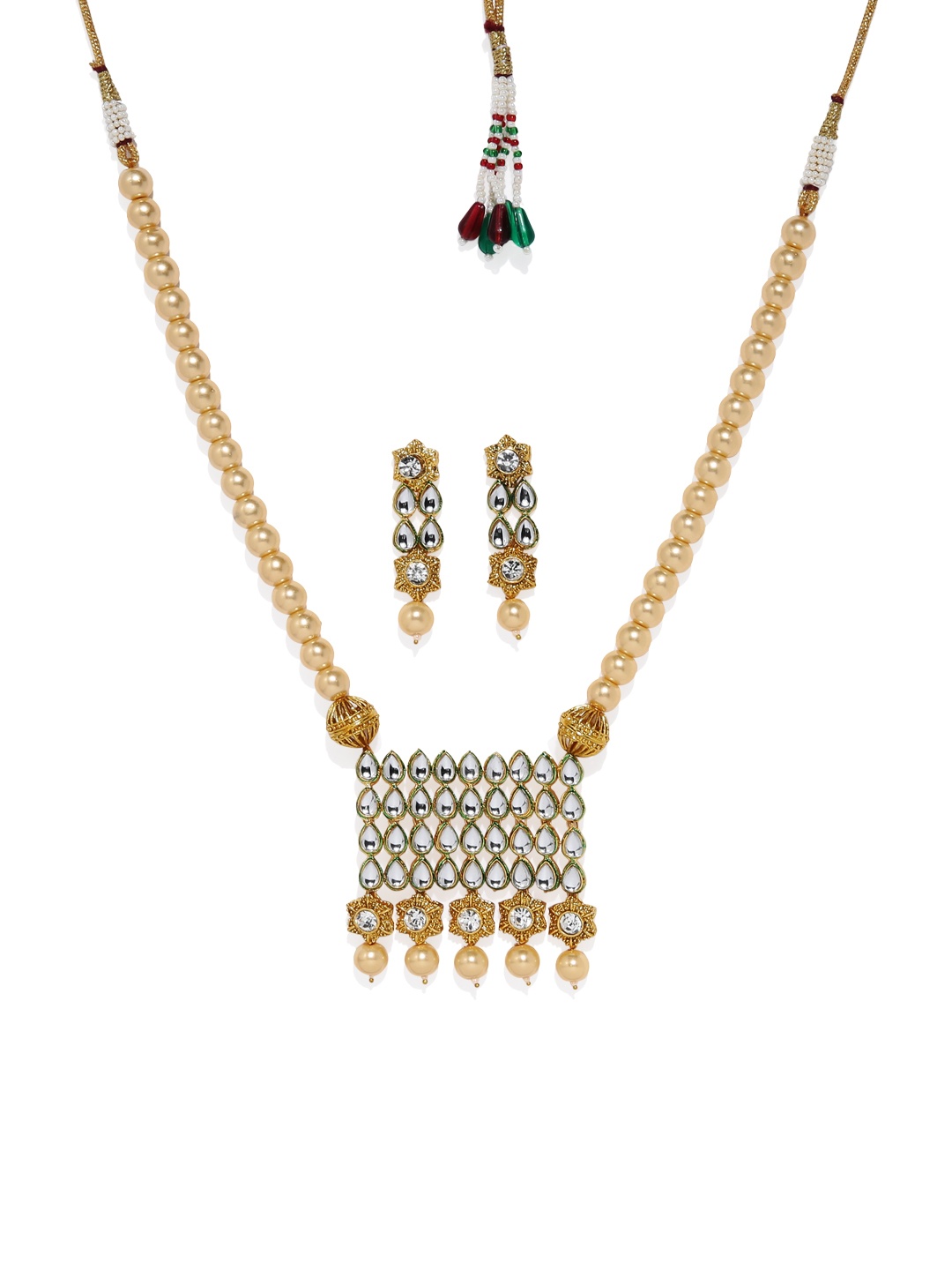 

Zaveri Pearls Gold-Toned Traditional Kundan & Moti Mala Necklace Set
