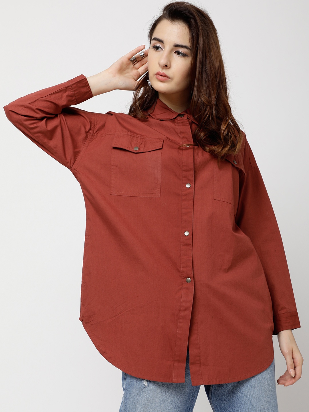 

Tokyo Talkies Women Rust Regular Fit Solid Casual Shirt