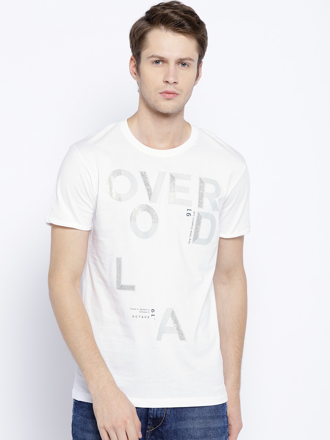 

Octave Men White Printed Round Neck T-shirt