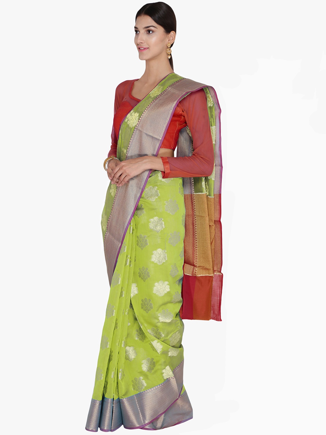 

Chhabra 555 Green & Maroon Art Silk Woven Design Banarasi Saree