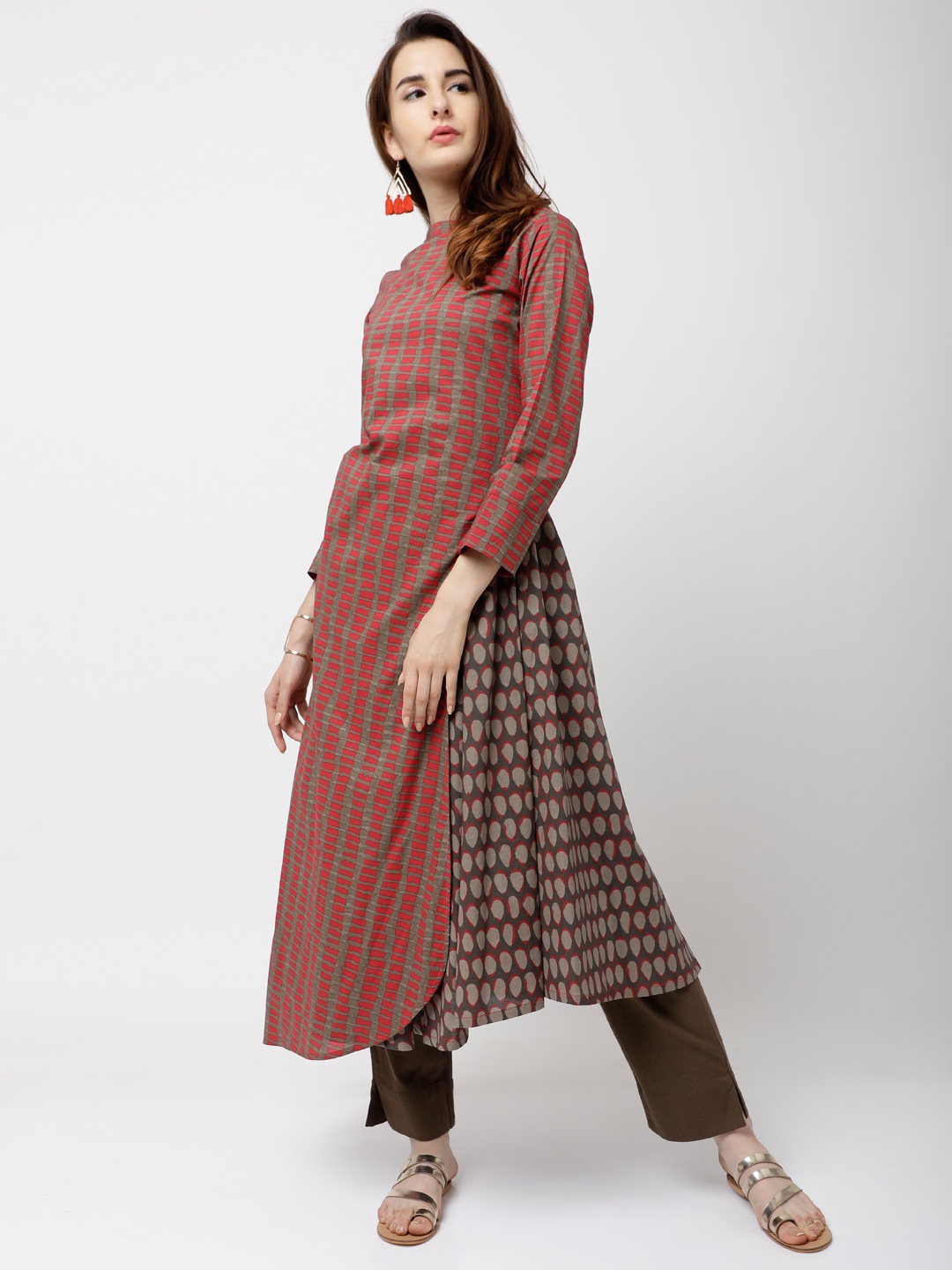 

Vishudh Women Red & Brown Printed A-Line Kurta