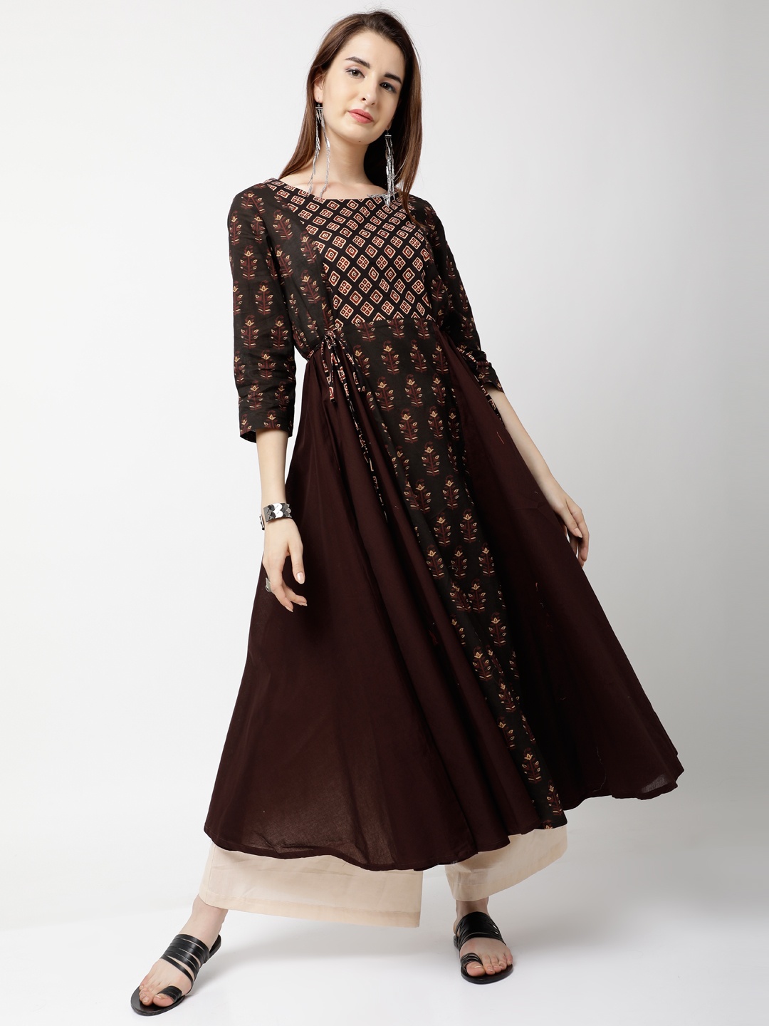 

Vishudh Women Brown Printed Anarkali Kurta