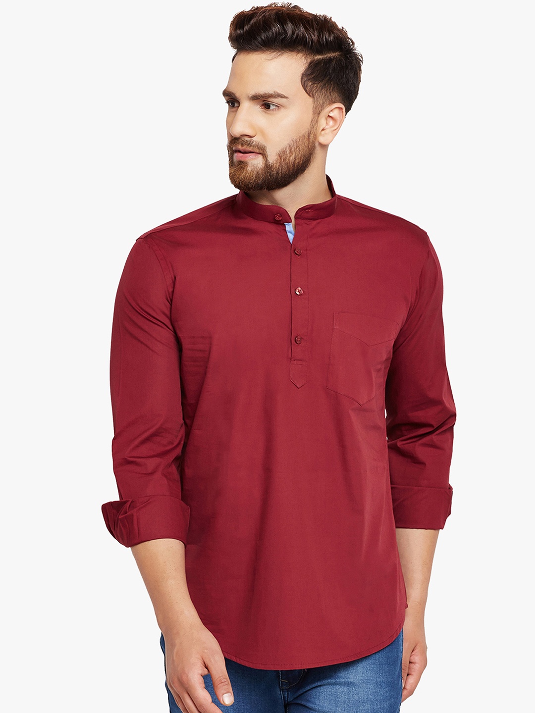 

Hancock Men Maroon Solid Straight Kurta