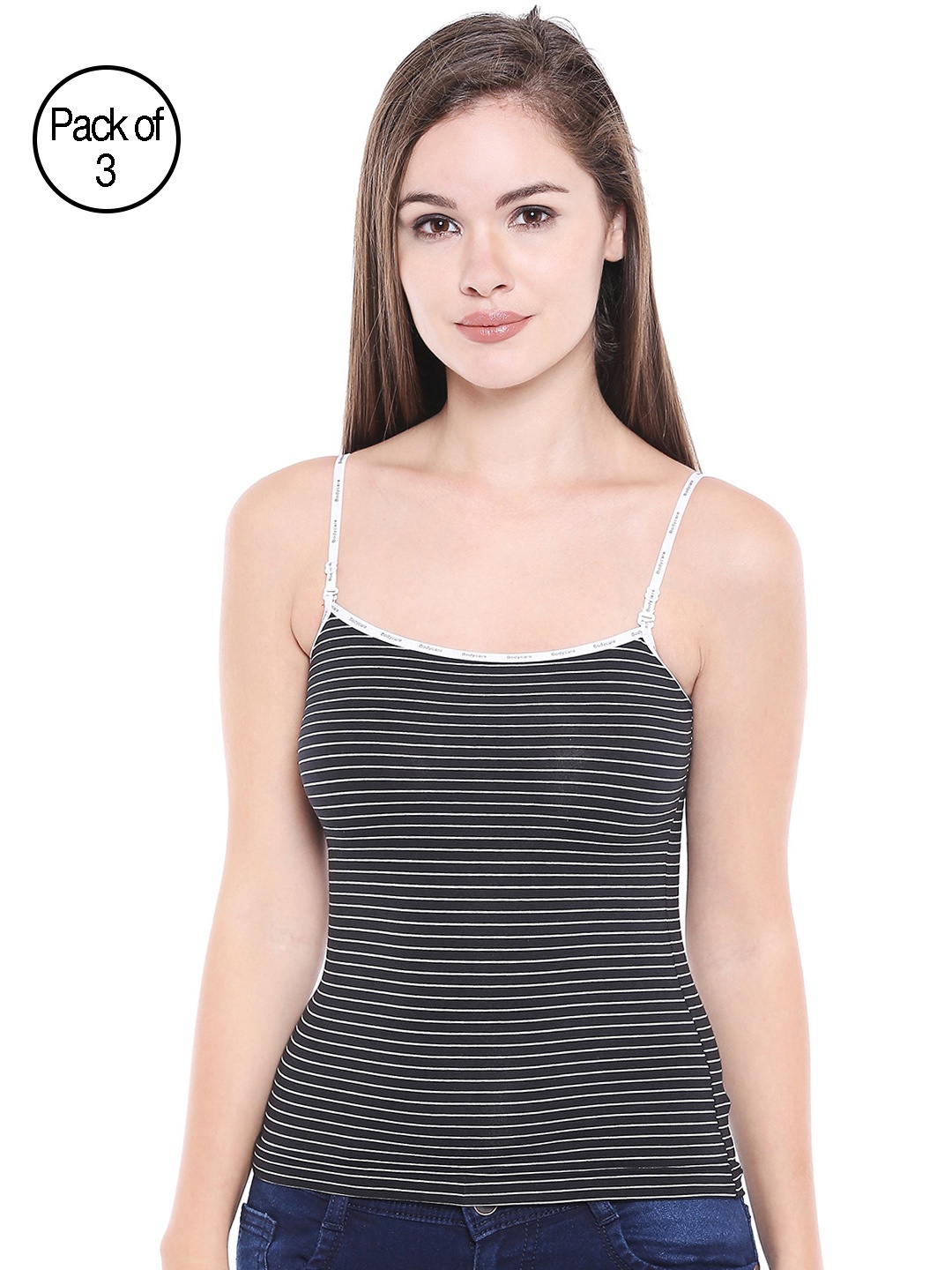 

Bodycare Women Black Striped Pack of 3 Camisoles E46BBB