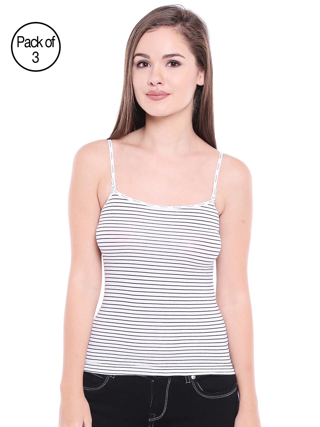 

Bodycare Women White Striped Pack of 3 Camisoles E46WWW