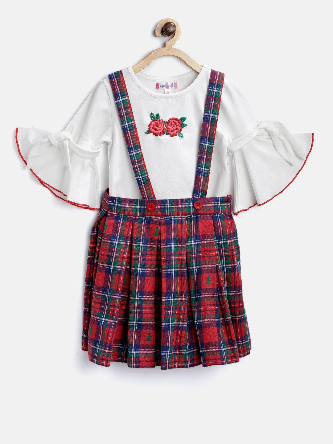 

Nauti Nati Girls Red & Green Checked Pinafore Dress with Top