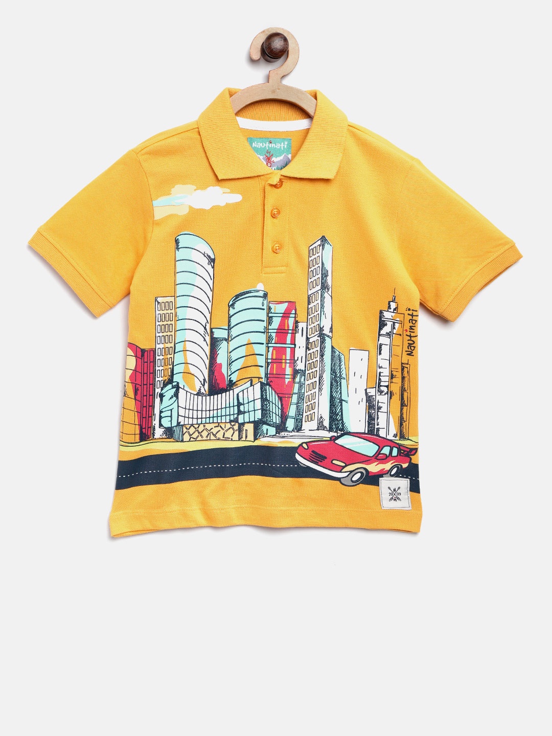 

Nauti Nati Boys Yellow Printed Polo Collar T-shirt