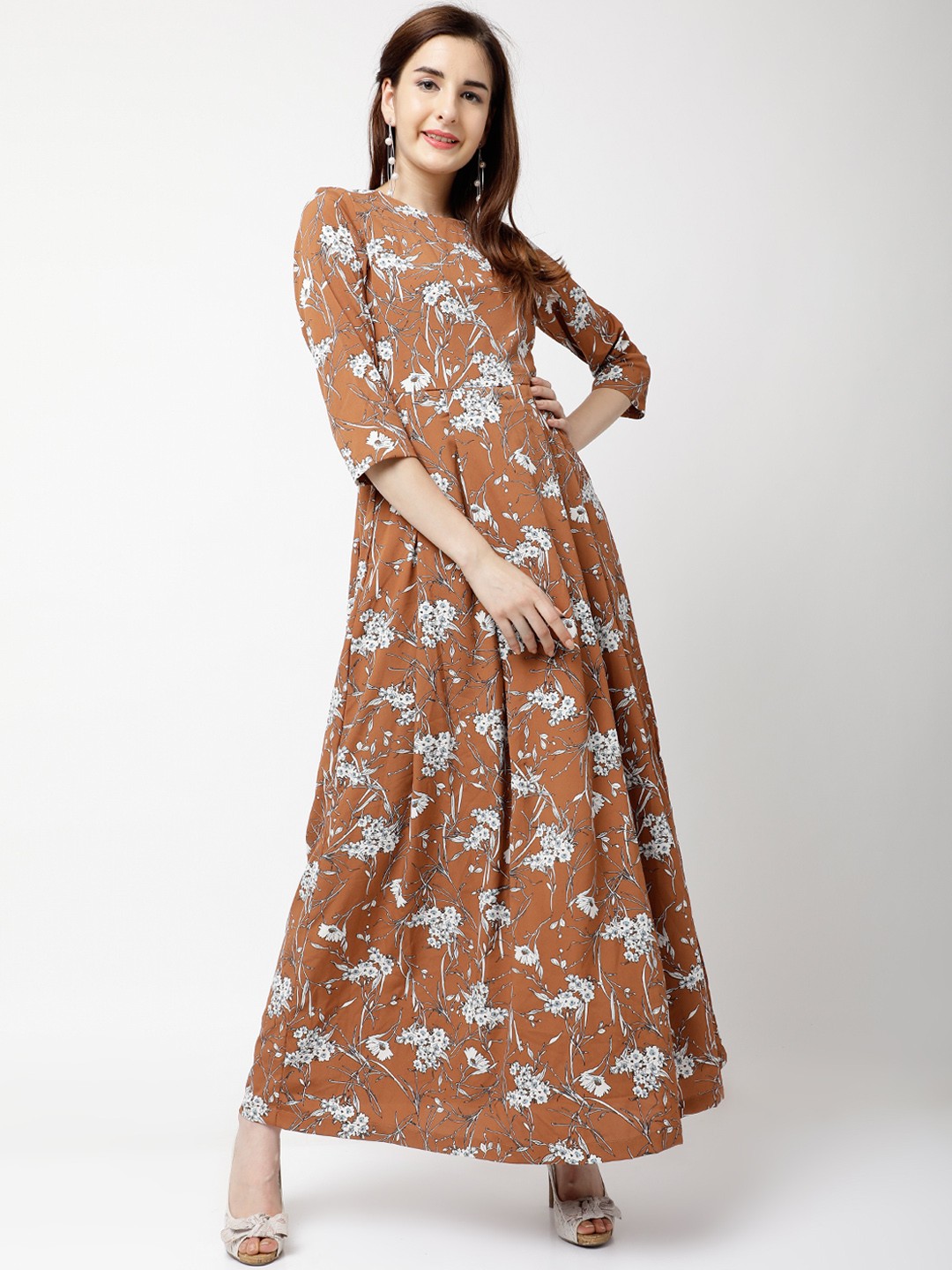 

Tokyo Talkies Women Brown Printed Maxi Dress