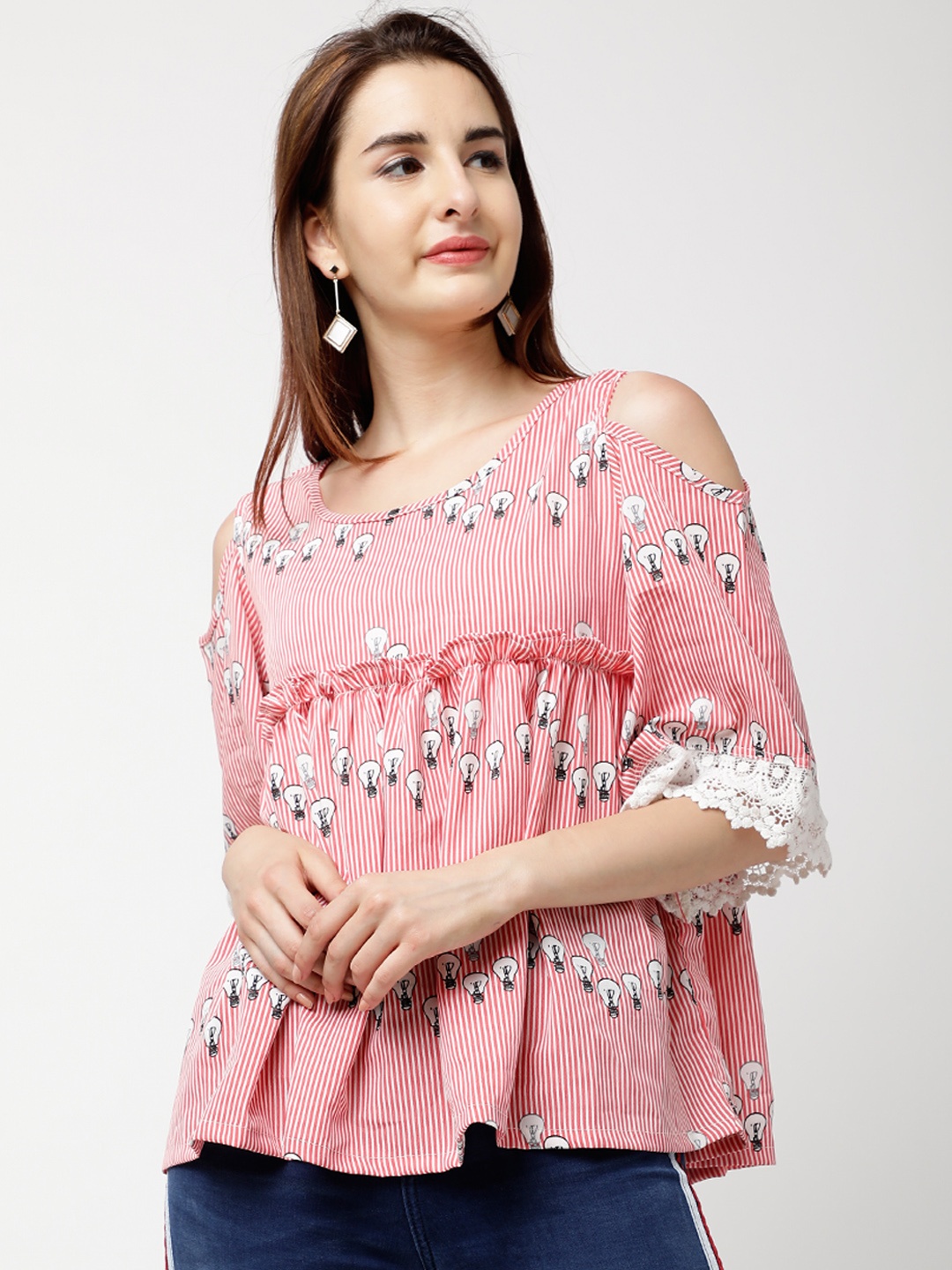 

Tokyo Talkies Women Coral Printed Empire Top
