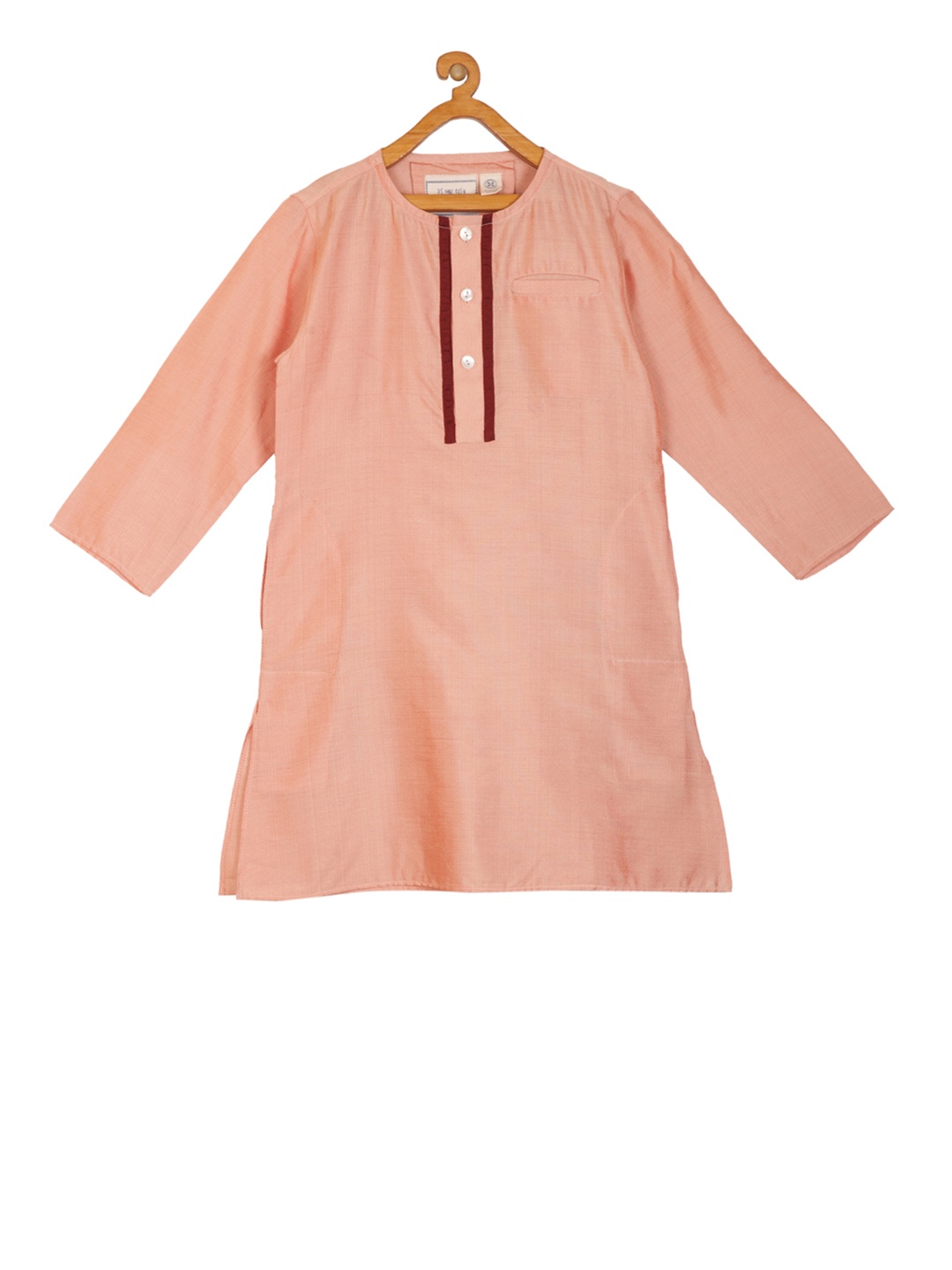 

KISAH Boys Peach-Coloured & Brown Solid Straight Kurta