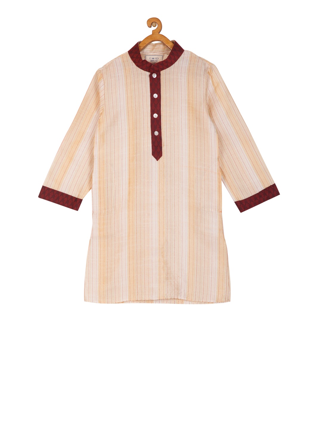 

KISAH Boys Beige & Maroon Embroidered Straight Kurta