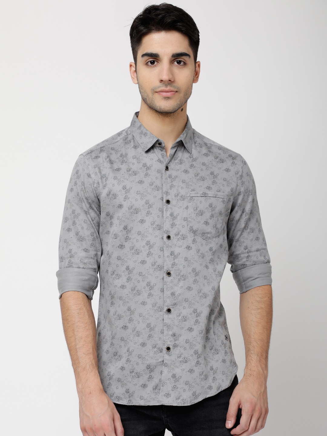 

LOCOMOTIVE Men Grey Slim Fit Printed Casual Shirt