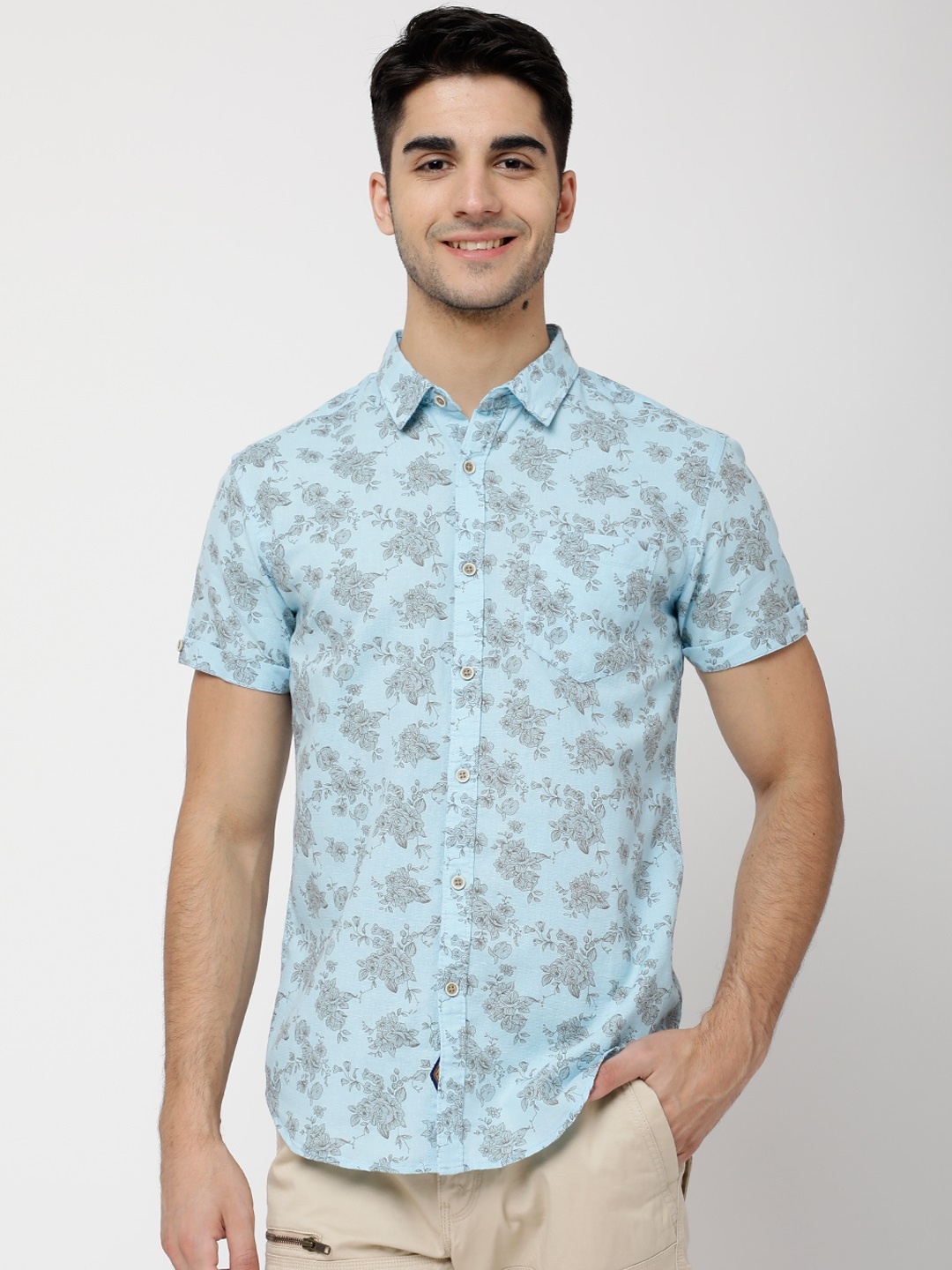 

LOCOMOTIVE Men Blue & Grey Slim Fit Printed Casual Shirt