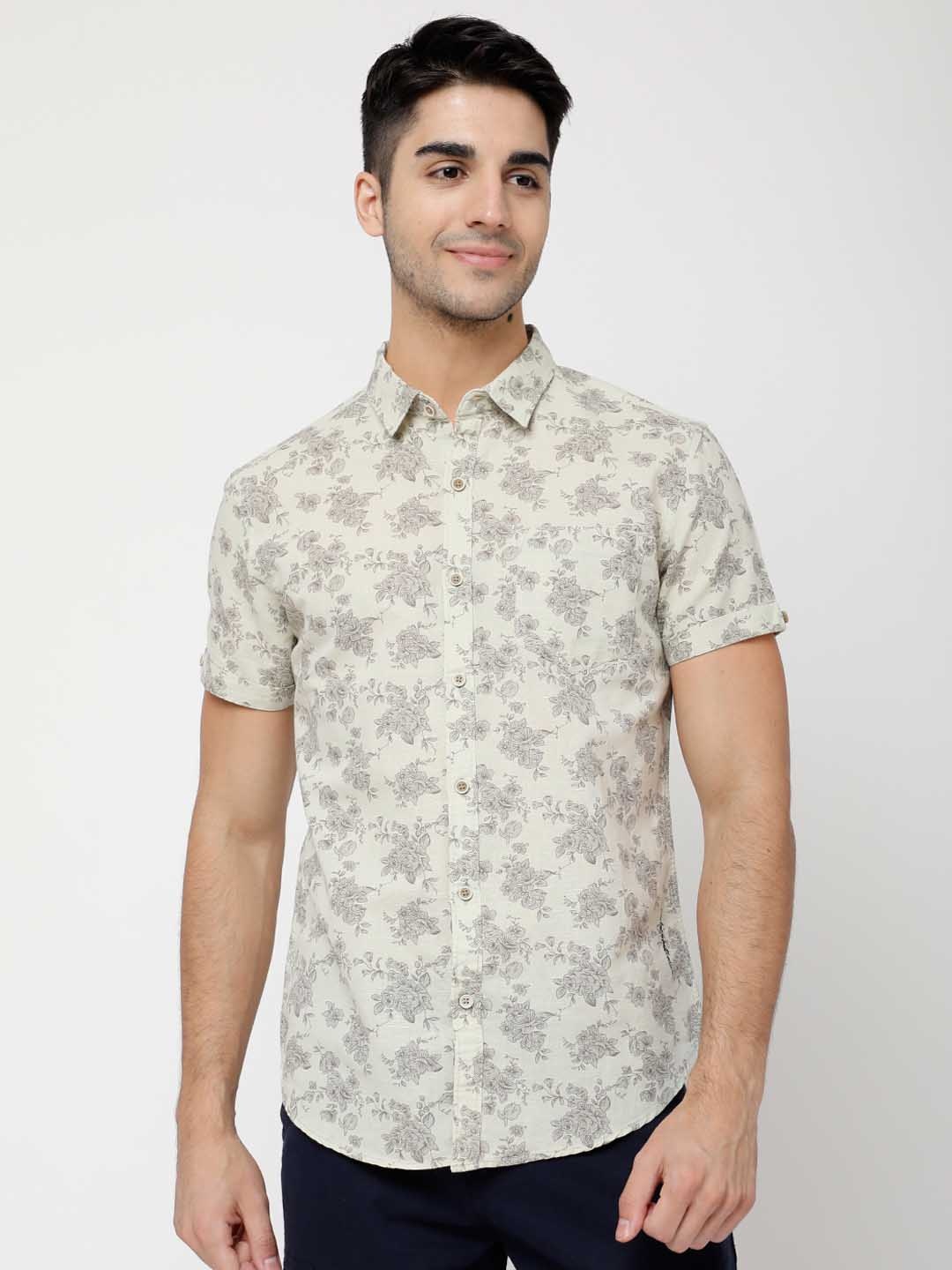

LOCOMOTIVE Men Green & Grey Slim Fit Printed Casual Shirt