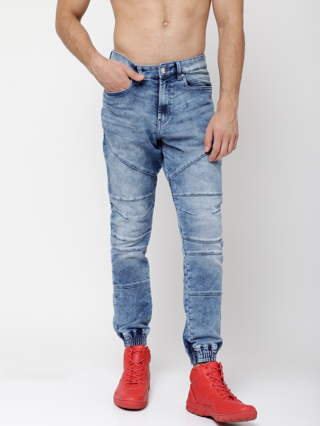 

LOCOMOTIVE Men Blue Jogger Mid-Rise Clean Look Stretchable Jeans