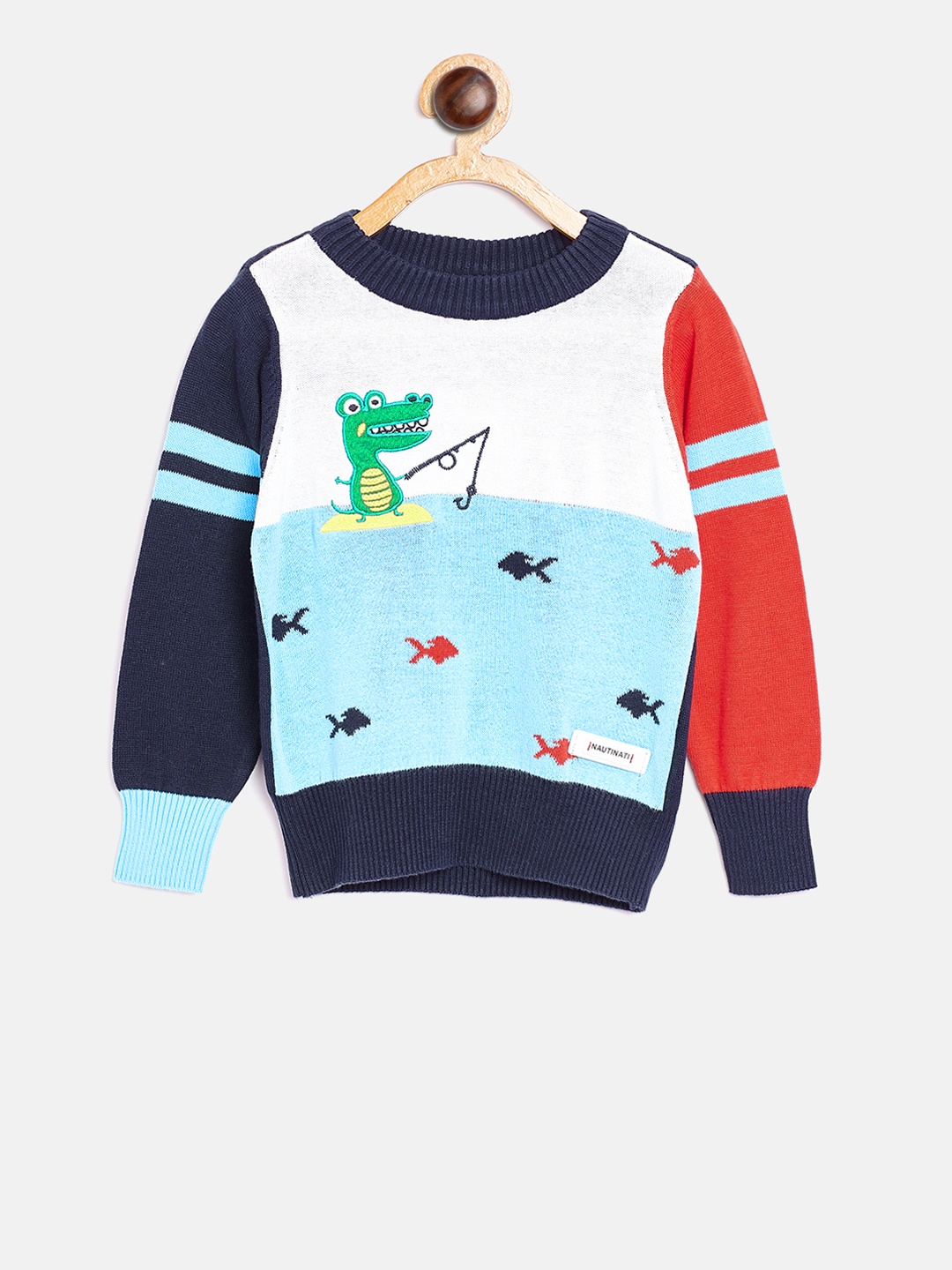 

Nauti Nati Boys Off-White & Blue Self Design Sweater