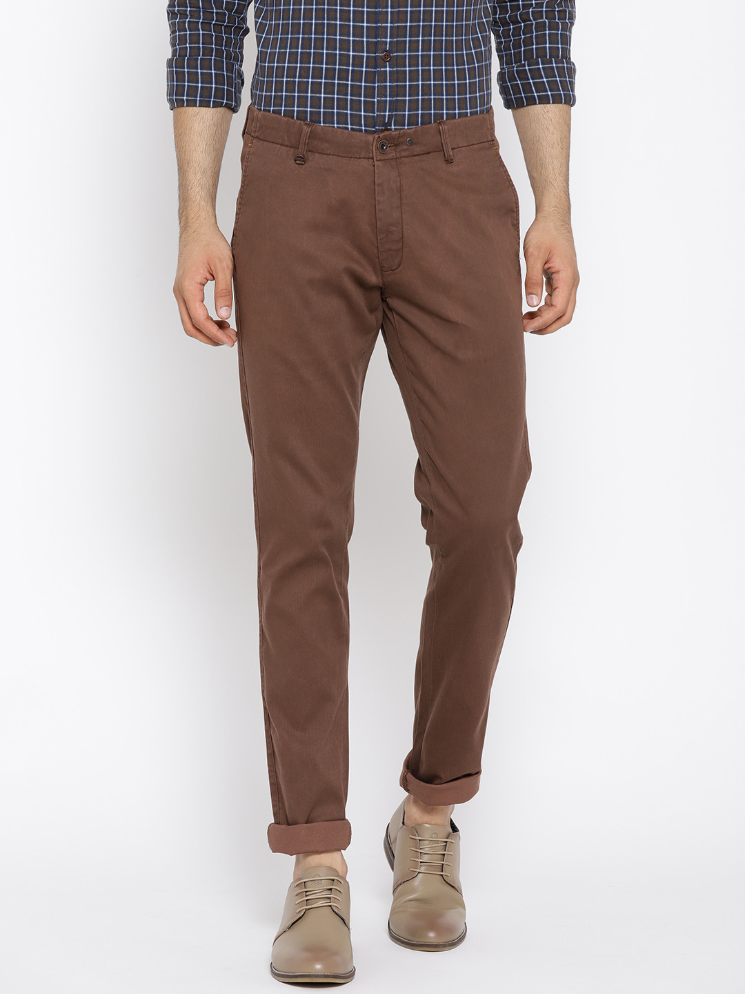 

Blackberrys Men Olive Brown Roger Regular Fit Solid Trousers