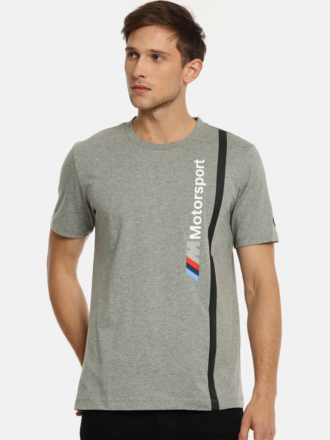 

PUMA Motorsport Men Grey Melange BMW MMS Logo Round Neck Pure Cotton Motorsport T-shirt