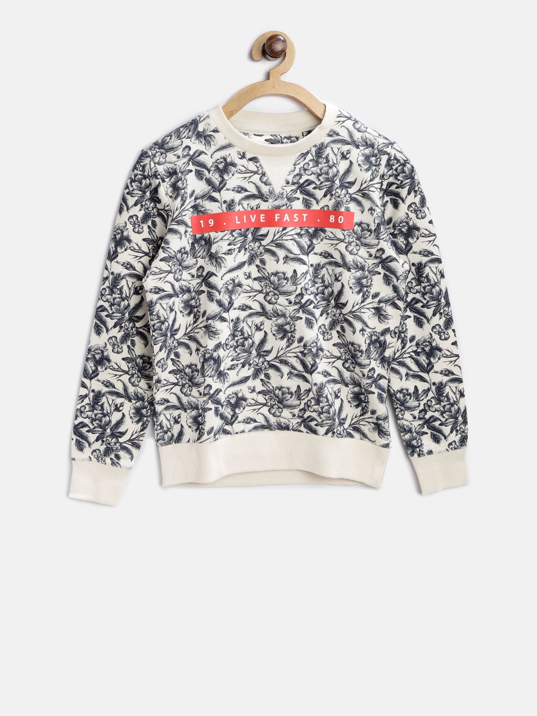 

Flying Machine Boys Cream-Coloured & Navy Blue Printed Sweatshirt