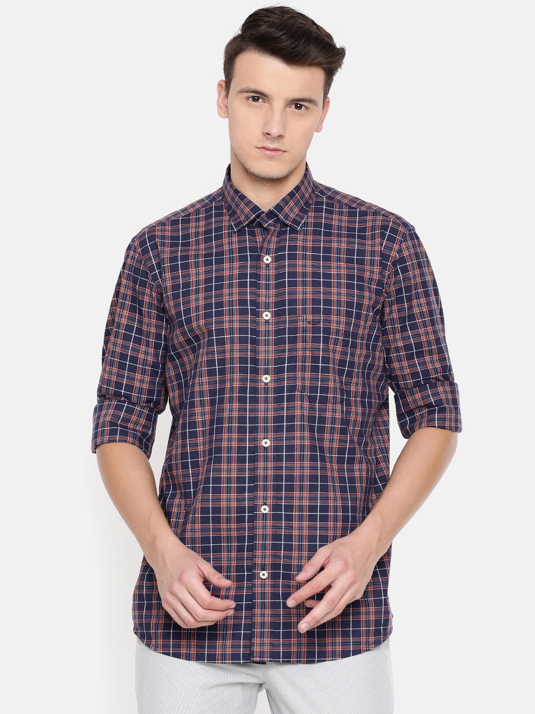 

ColorPlus Men Blue & Red Tailored Fit Checked Casual Shirt