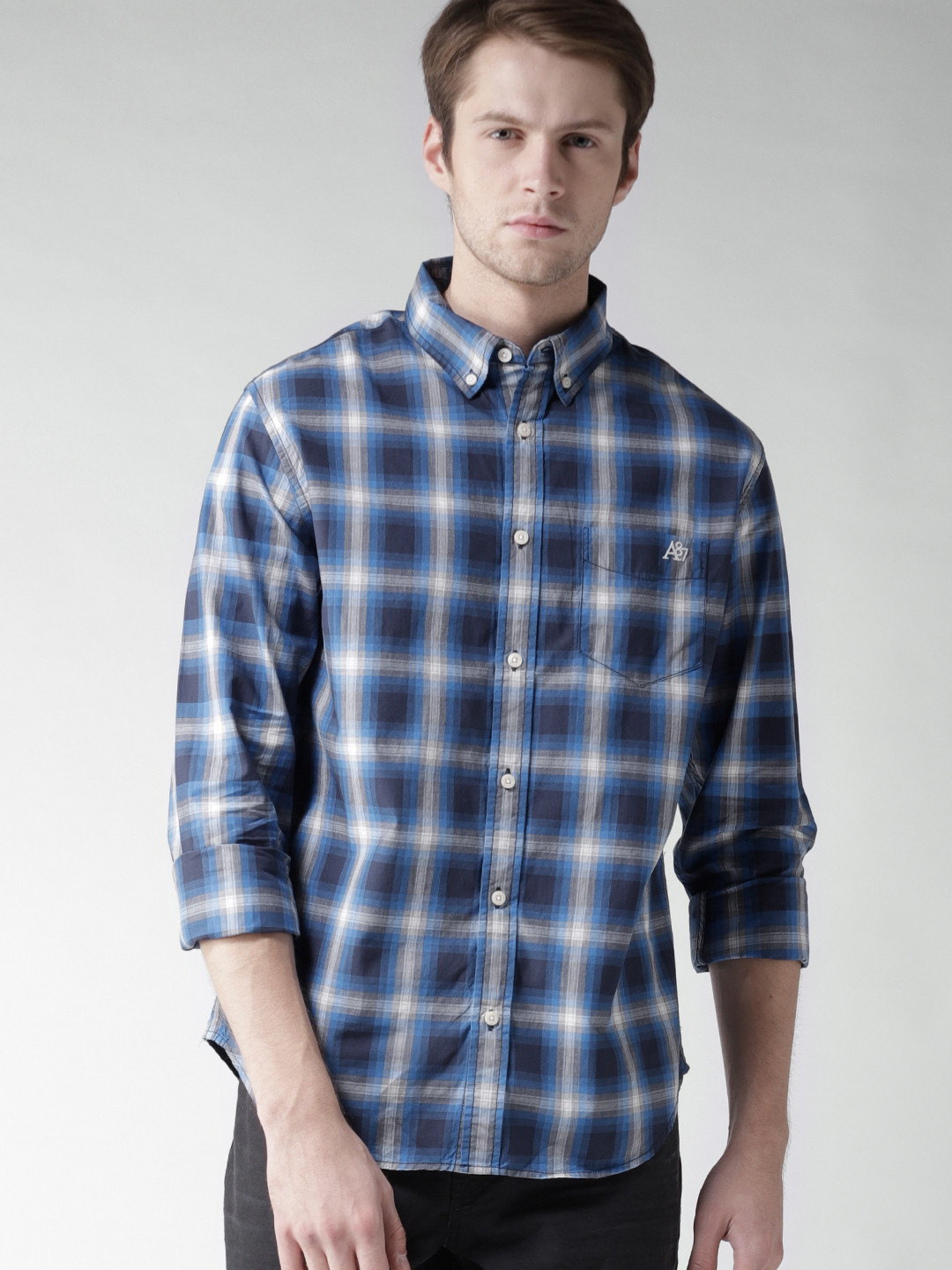 

Aeropostale Men Blue & Grey Regular Fit Checked Casual Shirt