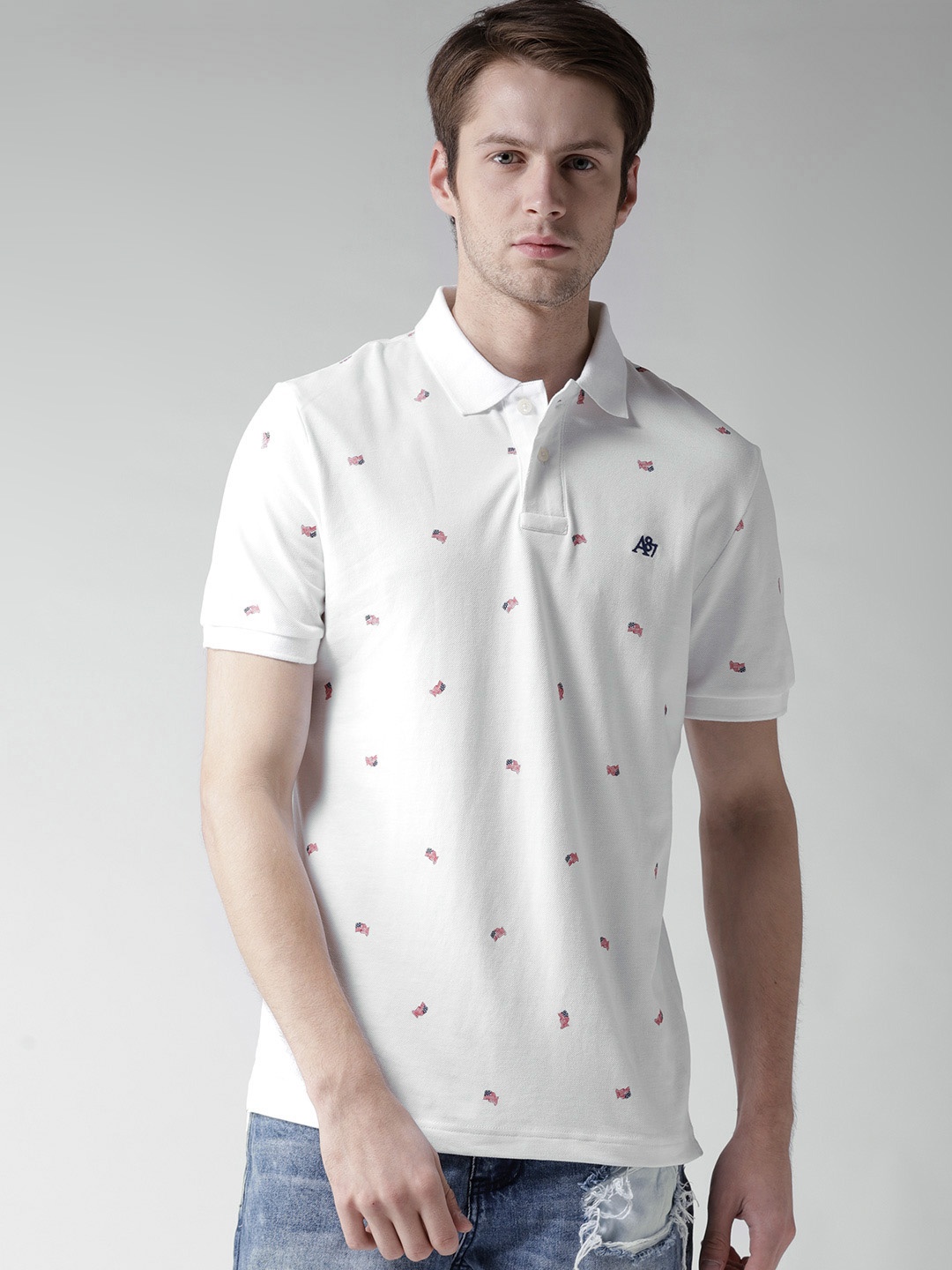 

Aeropostale Men White Printed Polo Collar T-shirt