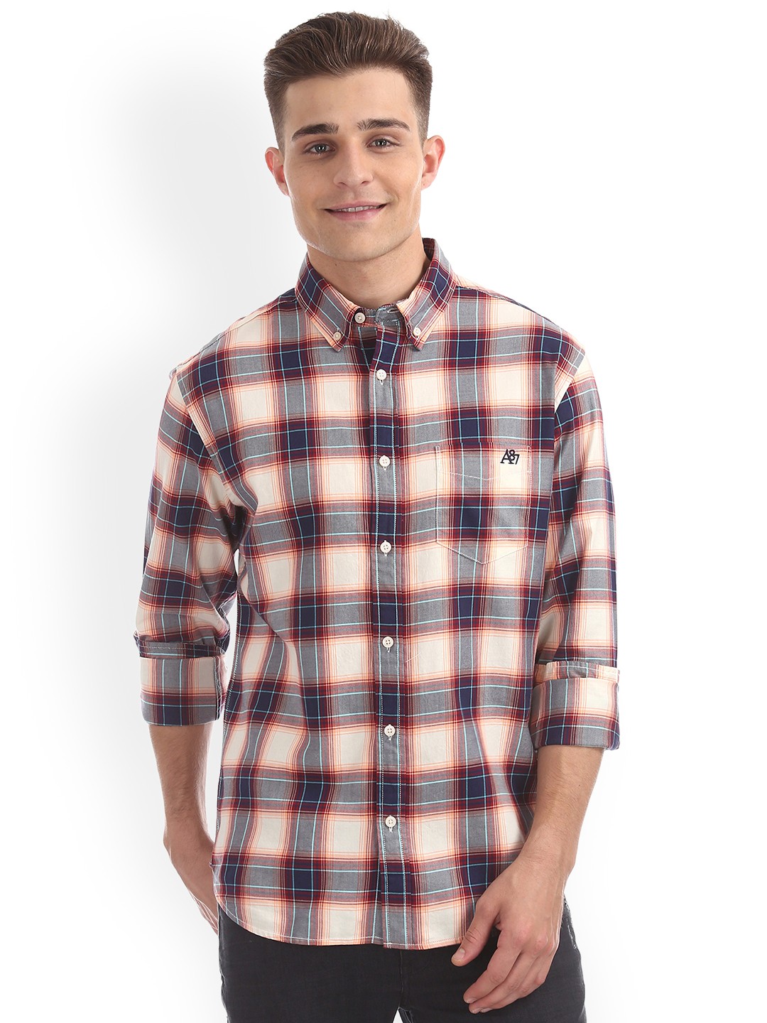 

Aeropostale Men Red & White Regular Fit Checked Casual Shirt