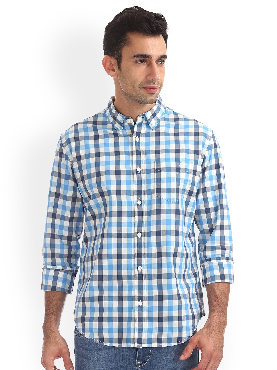 

Aeropostale Men Blue & White Regular Fit Checked Casual Shirt