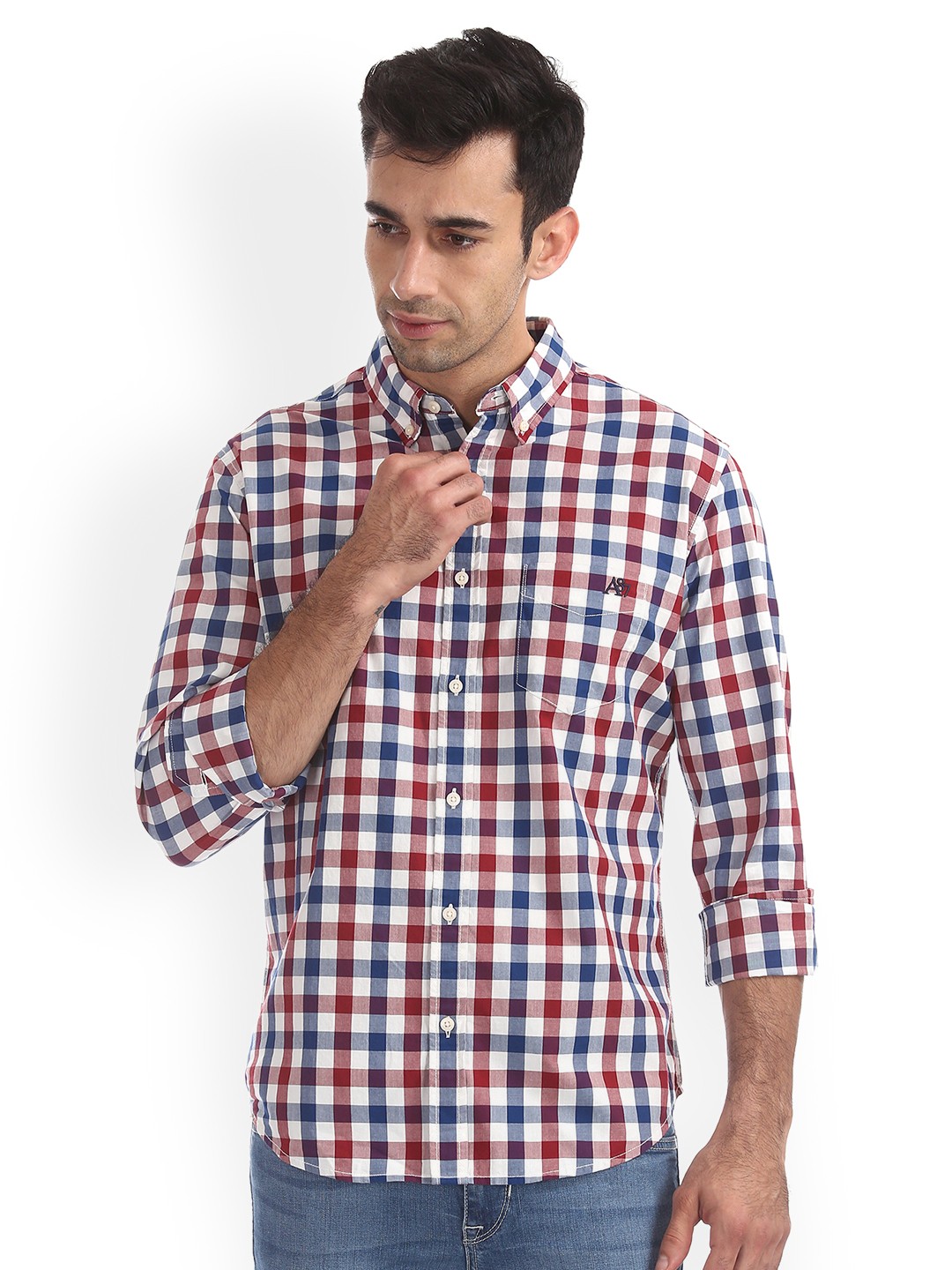 

Aeropostale Men Red & Blue Regular Fit Checked Casual Shirt