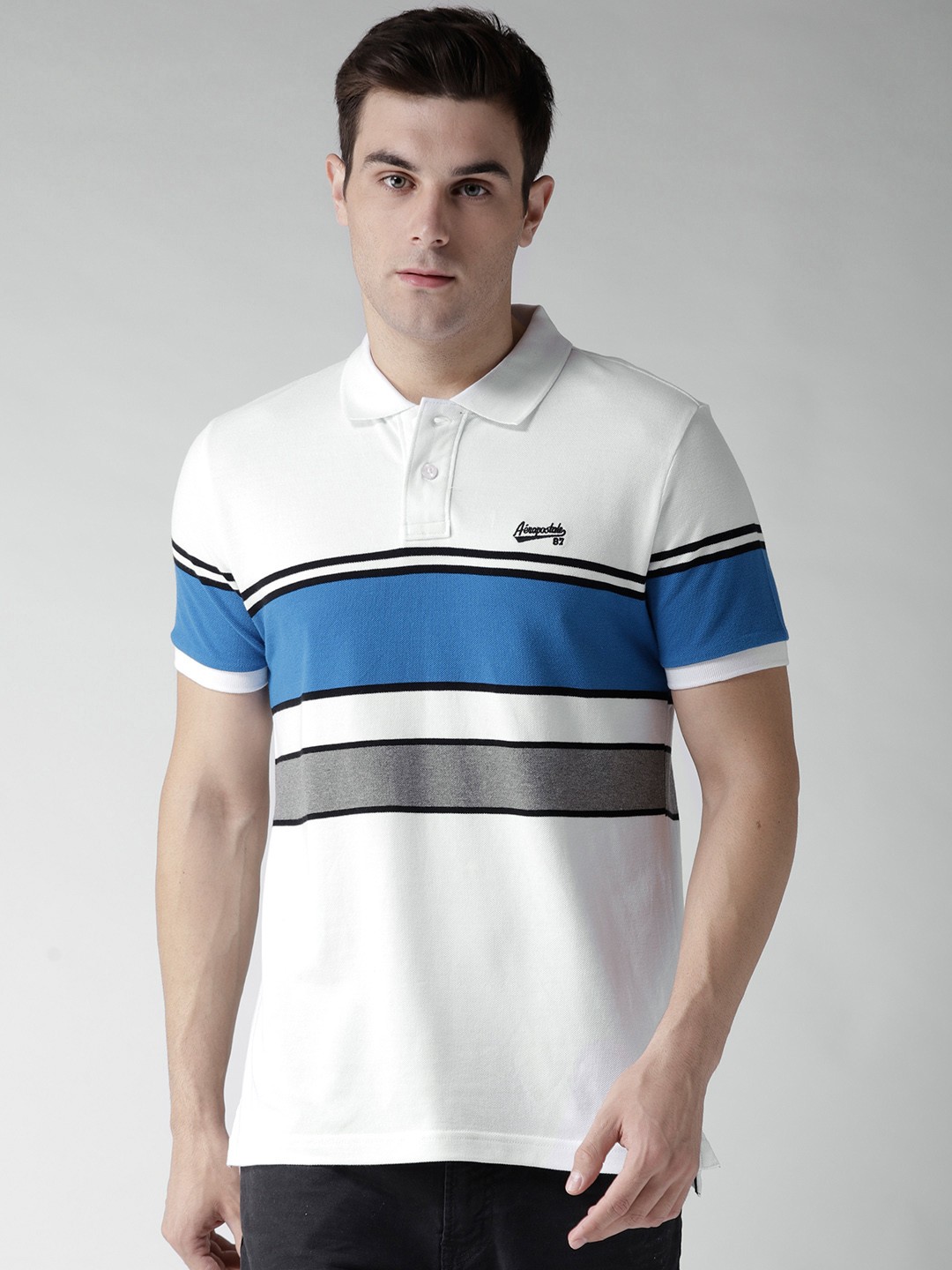 

Aeropostale Men White Colourblocked Polo Collar T-shirt