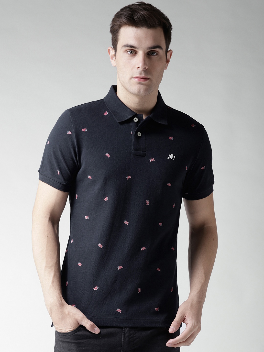 

Aeropostale Men Navy Blue Printed Polo Collar T-shirt