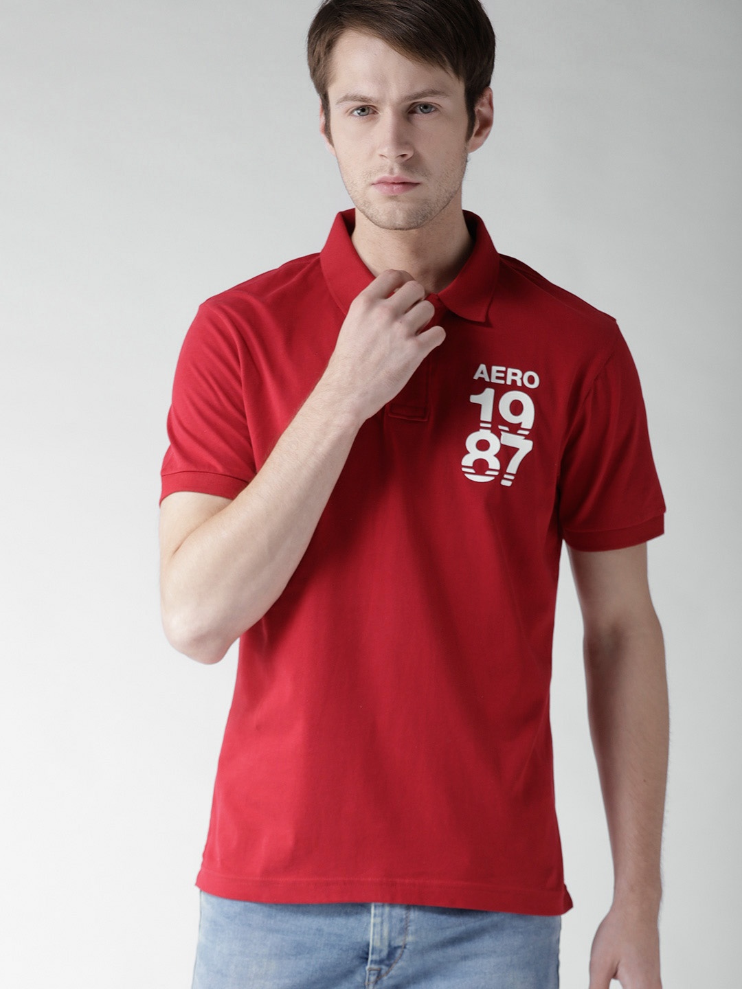 

Aeropostale Men Red Solid Polo Collar Pure Cotton T-shirt