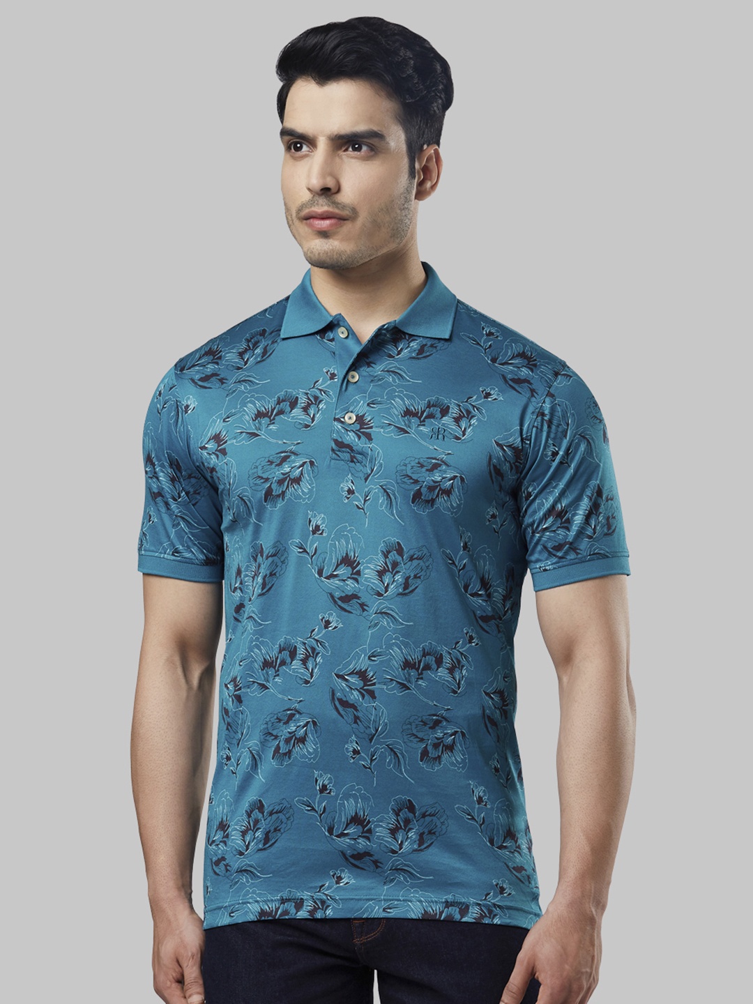

Raymond Men Blue Printed Polo Collar T-shirt