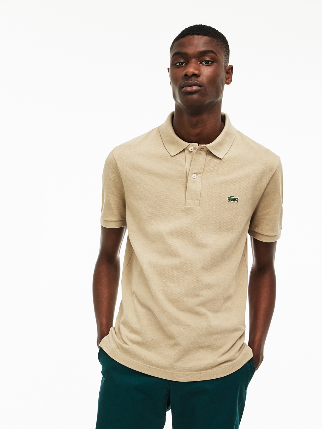 

Lacoste Men Beige Solid Polo Collar T-shirt
